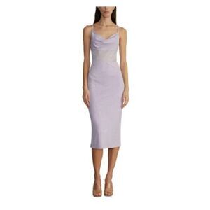 ET OCHS Womens Purple Mesh Waist Back Slit Lined Spaghetti Strap Midi Dress 8